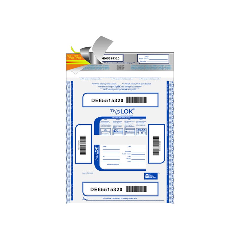 ControlTek TripLok 12" x 16", Clear, 100 Bags, Tamper-Evident Deposit Bags, Cash Handling & Valuables, Tear-off receipt + Large Video-visual Barcodes 585040 - Image 2